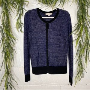 Loft Metallic Navy Blue Crew Neck Button Front Cardigan Size Medium